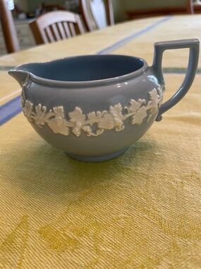 Wedgwood Cornflower Blue Creamer with White Relief Vine